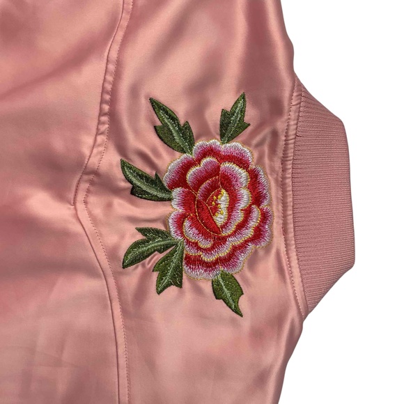 Joseph A Women's Retro Pink Floral Embroidered Long Sleeve Bomber Jacket Small - Picture 6 of 6